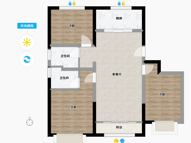 天津-天津市-天保意境雅居-74.90-户型库-采光通风