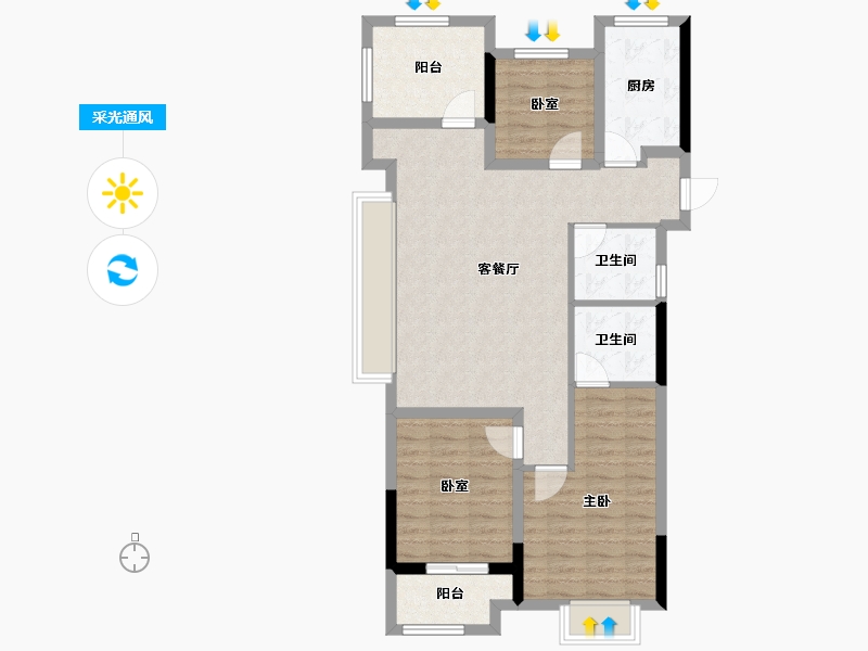 浙江省-杭州市-润枫东润紫园-87.81-户型库-采光通风