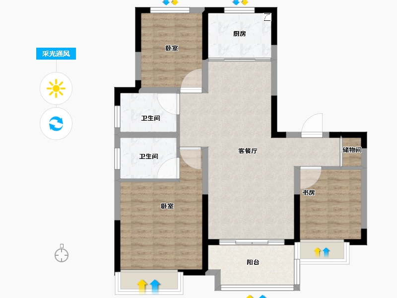 安徽省-合肥市-金大地禧悦公馆-88.01-户型库-采光通风