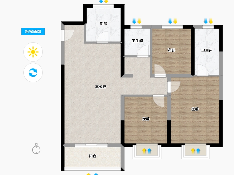 天津-天津市-蓝光雍锦湾-91.20-户型库-采光通风