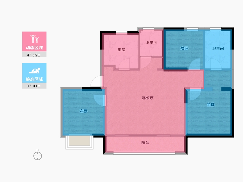 天津-天津市-鸿坤理想城-76.35-户型库-动静分区