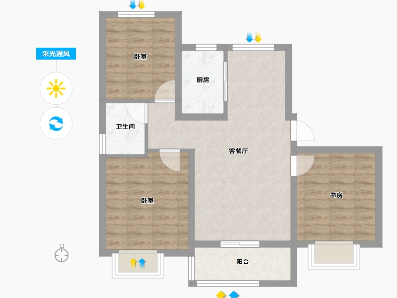 天津-天津市-鸿坤理想城-67.96-户型库-采光通风