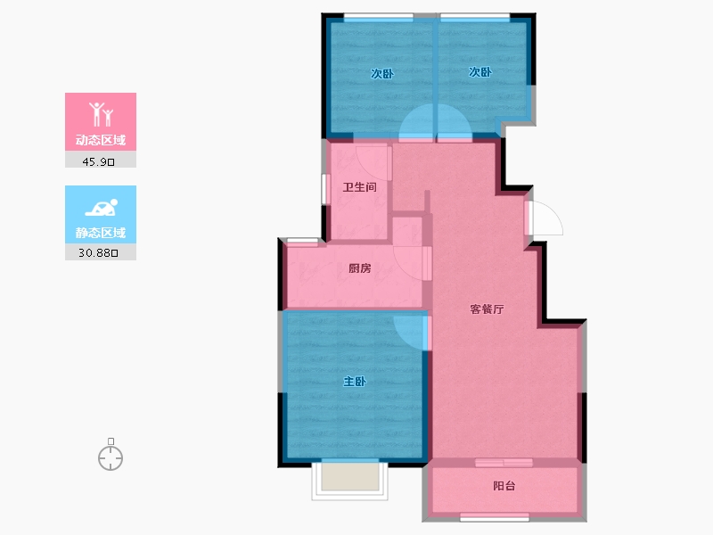 天津-天津市-龙湖·春江悦茗-68.38-户型库-动静分区