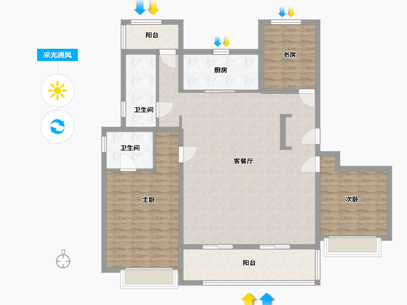 安徽省-合肥市-翡翠天际-131.09-户型库-采光通风