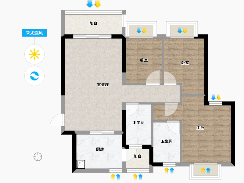 广东省-佛山市-恒大郦湖城-77.00-户型库-采光通风