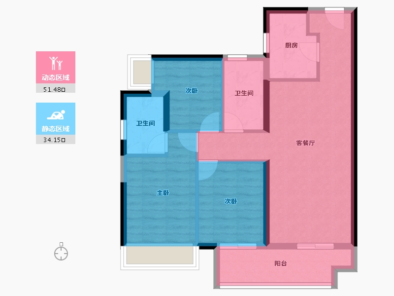 广东省-佛山市-绿城顺德杨柳郡-76.37-户型库-动静分区