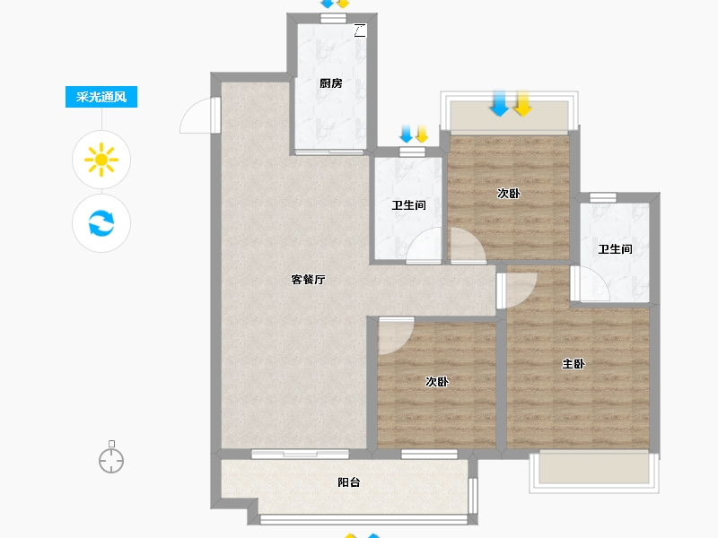 安徽省-合肥市-中海上东区-90.00-户型库-采光通风