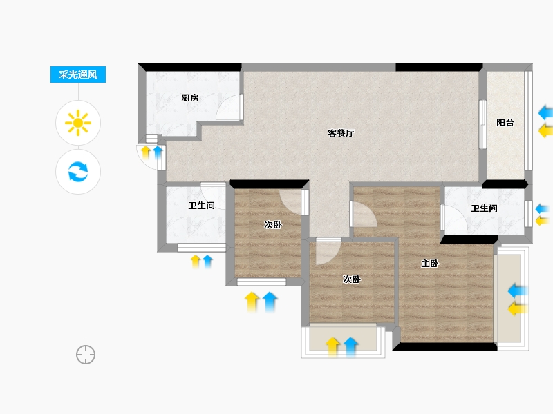 广东省-佛山市-金辉路劲江山云著-73.18-户型库-采光通风