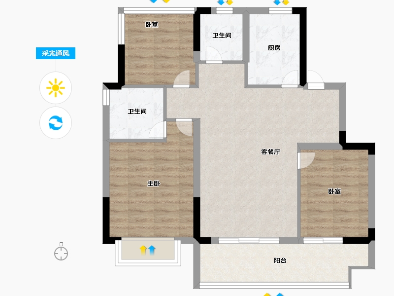 安徽省-合肥市-北麓雅院-75.99-户型库-采光通风