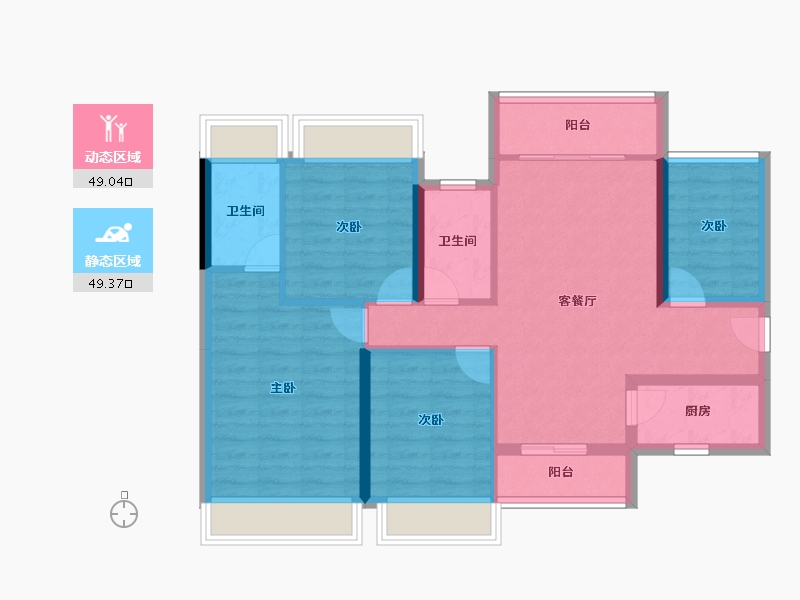 广东省-佛山市-金辉路劲江山云著-87.70-户型库-动静分区