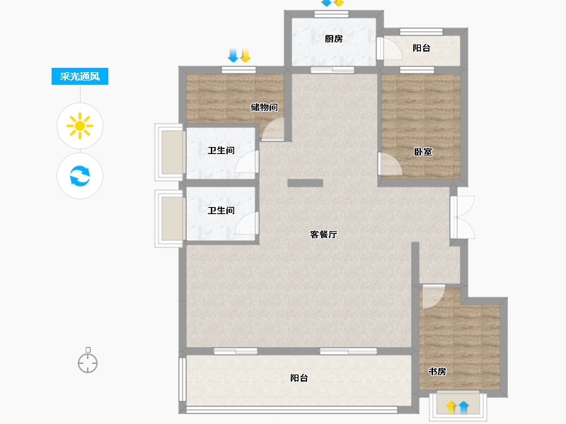 安徽省-合肥市-城建琥珀东华府-113.74-户型库-采光通风