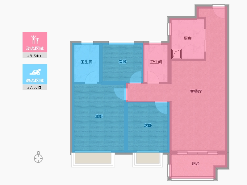 江苏省-南京市-南京中骏东原·璟阅-76.35-户型库-动静分区