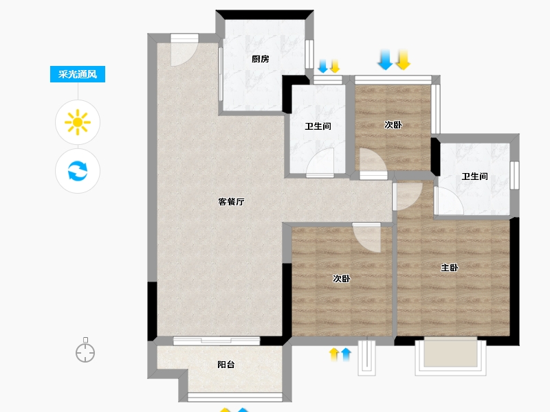 广东省-珠海市-融创云水观璟花园-72.00-户型库-采光通风