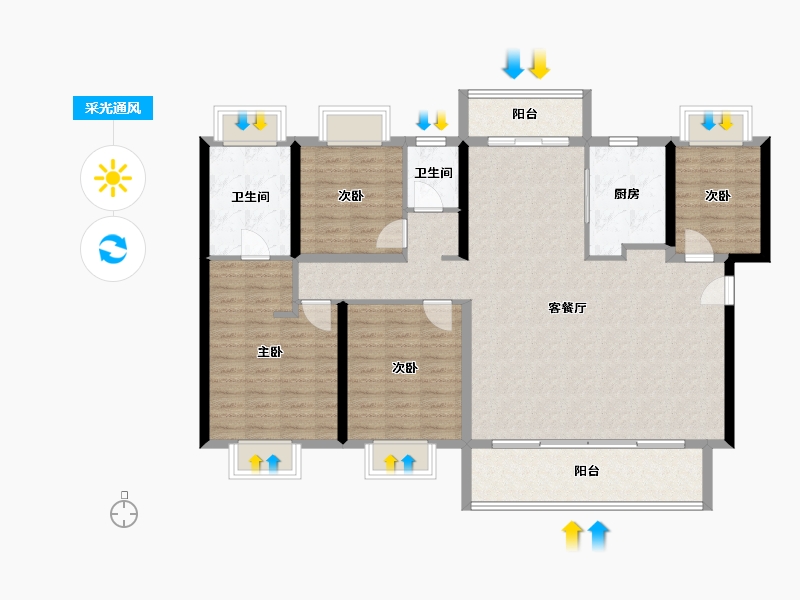 广东省-珠海市-华发广场(II期)横琴湾-125.14-户型库-采光通风