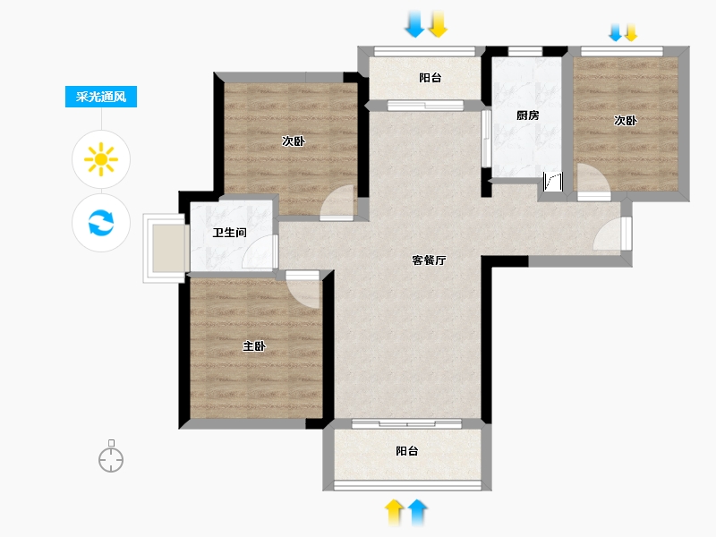 广东省-珠海市-马鞍山一号公馆-72.01-户型库-采光通风