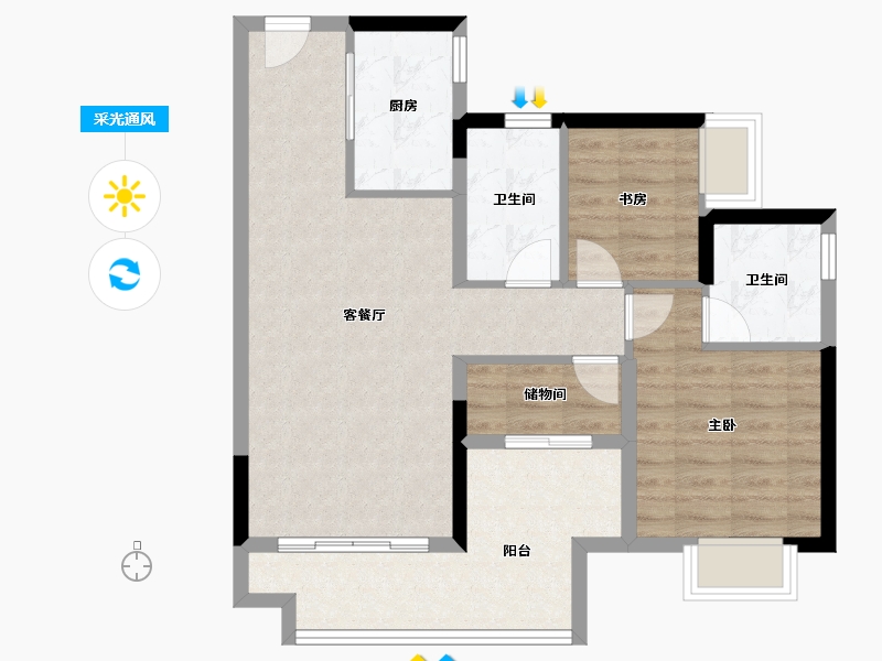 广东省-珠海市-融创云水观璟花园-76.00-户型库-采光通风