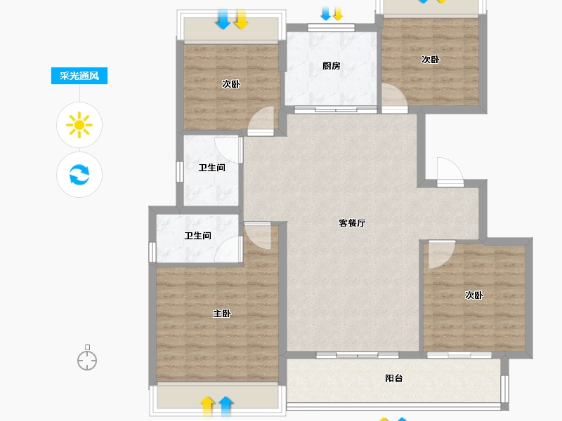 安徽省-合肥市-​中海观园-108.00-户型库-采光通风