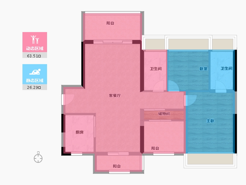 河南省-鹤壁市-碧桂园·天麓湖-80.18-户型库-动静分区