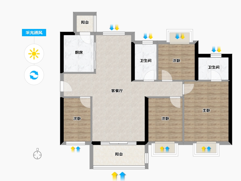 广东省-珠海市-佳兆业·水岸华都·悦港湾-93.60-户型库-采光通风