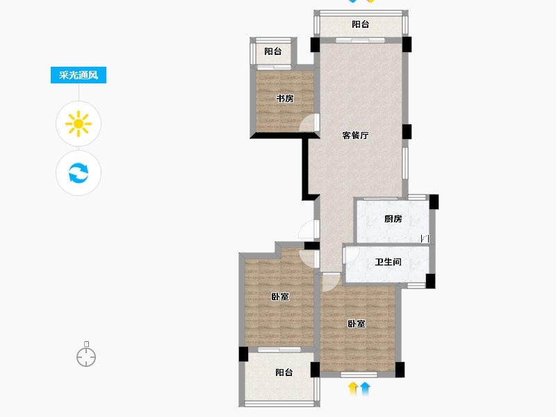 浙江省-杭州市-滨江大江之星-88.96-户型库-采光通风