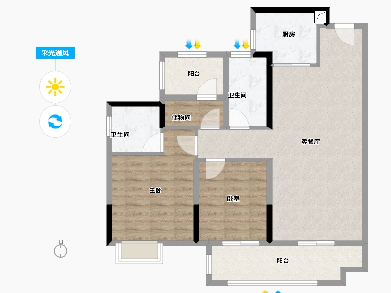 广东省-佛山市-世茂弘阳绿岛湖公馆-75.84-户型库-采光通风