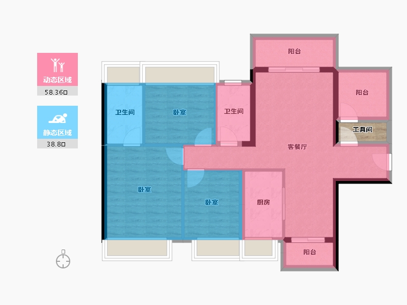 广东省-佛山市-保利碧桂园和府-88.83-户型库-动静分区