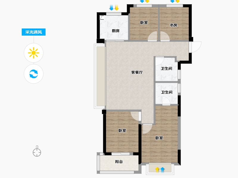 浙江省-杭州市-融信滨望雅庭-93.60-户型库-采光通风