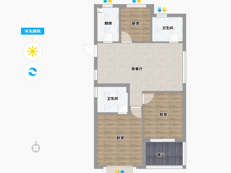 浙江省-杭州市-滨江大江之星-69.72-户型库-采光通风