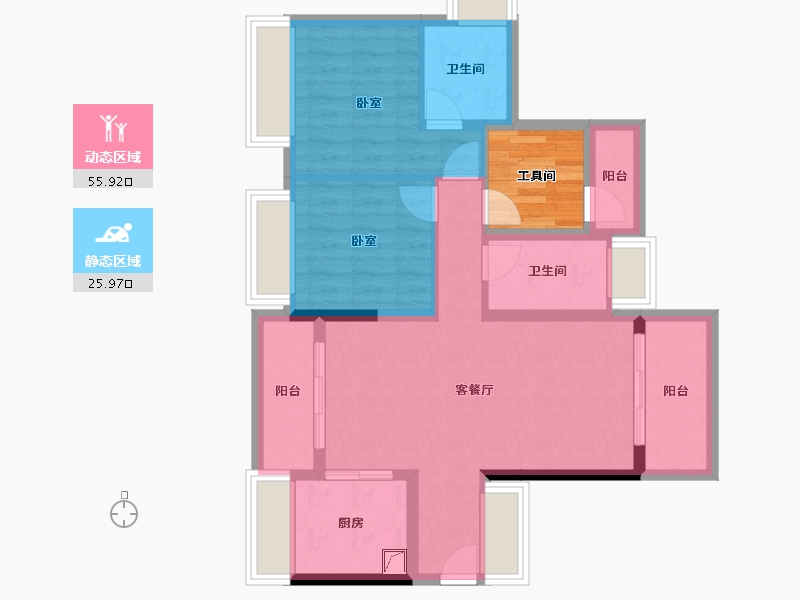 广东省-佛山市-保利碧桂园和府-76.87-户型库-动静分区