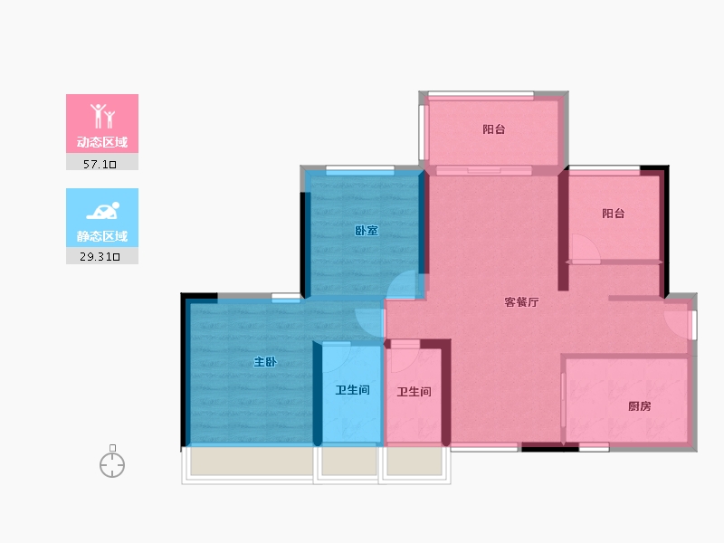 河南省-鹤壁市-碧桂园·天麓湖-76.80-户型库-动静分区