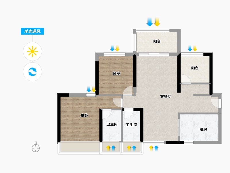 河南省-鹤壁市-碧桂园·天麓湖-76.80-户型库-采光通风