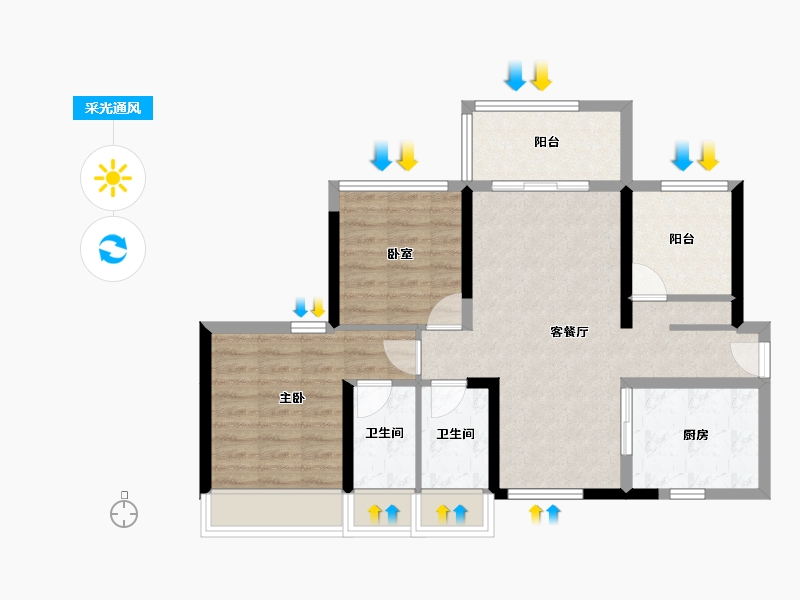 河南省-鹤壁市-碧桂园·天麓湖-73.03-户型库-采光通风