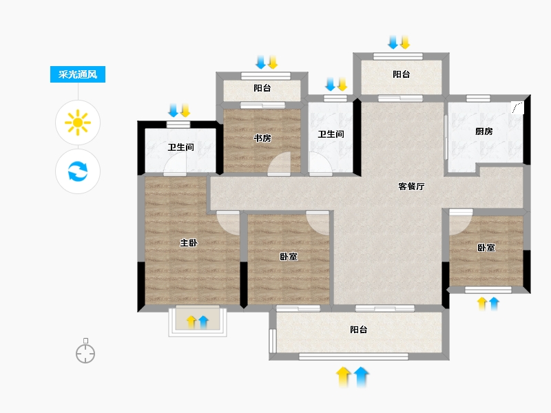 广东省-佛山市-世茂弘阳绿岛湖公馆-96.00-户型库-采光通风