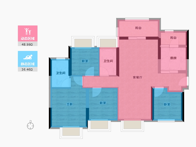 广东省-佛山市-东建世纪锦园-74.84-户型库-动静分区