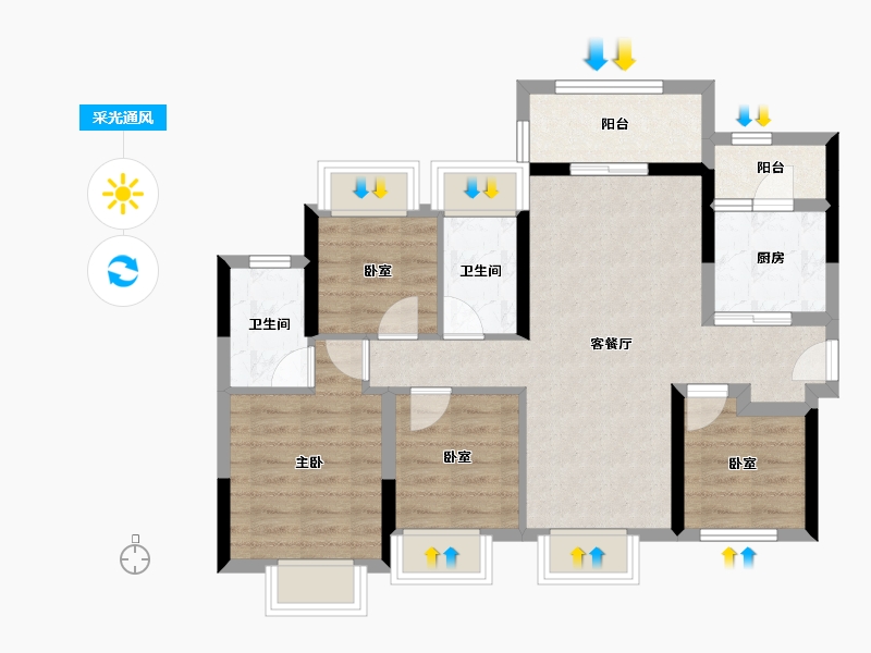 广东省-佛山市-东建世纪锦园-74.84-户型库-采光通风