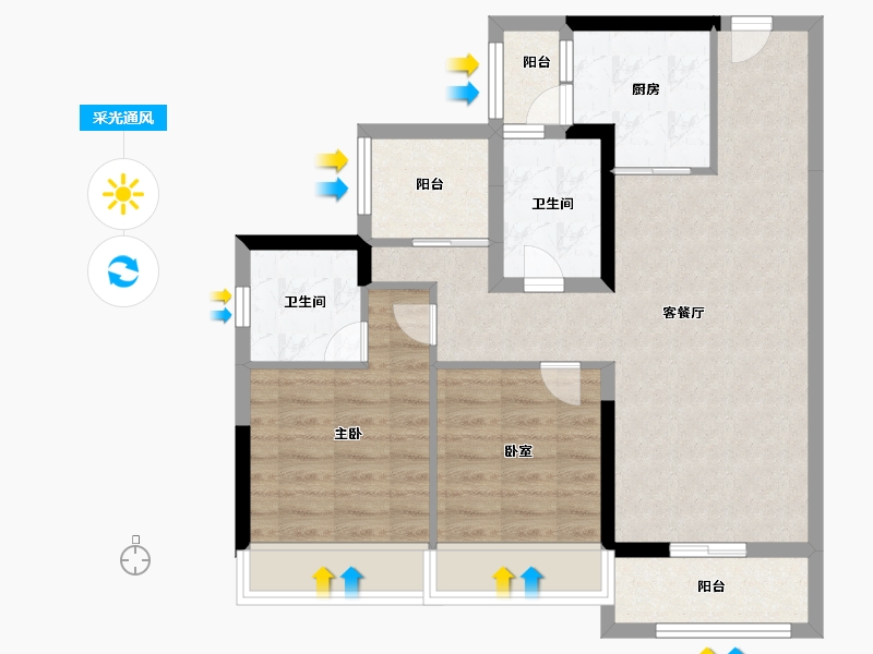 河南省-鹤壁市-碧桂园·天麓湖-75.20-户型库-采光通风