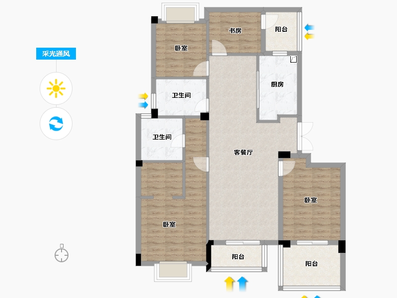 浙江省-杭州市-滨江大江之星-111.73-户型库-采光通风