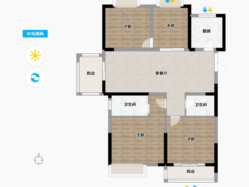 江西省-宜春市-名仕学府-110.00-户型库-采光通风