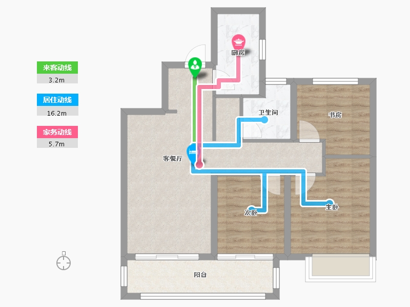 江苏省-无锡市-美的爱情云筑-74.00-户型库-动静线