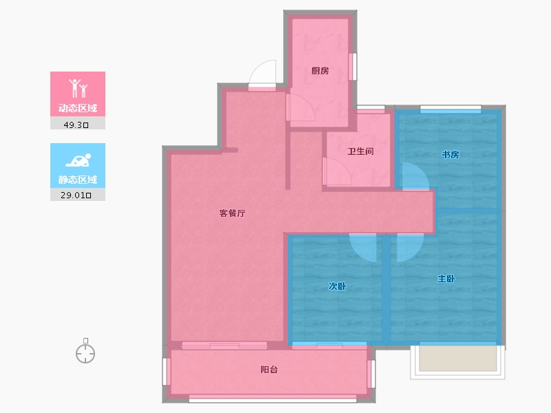 江苏省-无锡市-美的爱情云筑-74.00-户型库-动静分区