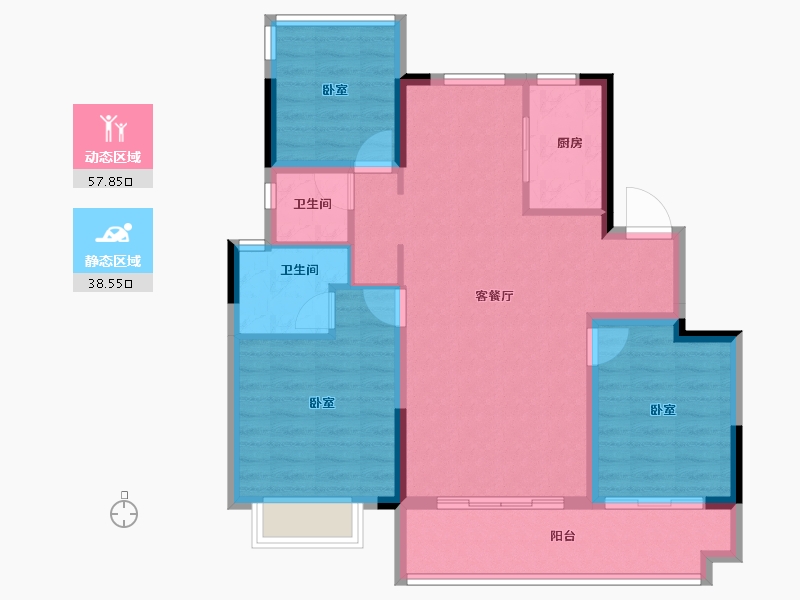 安徽省-合肥市-中梁世茂十里晴川-86.61-户型库-动静分区