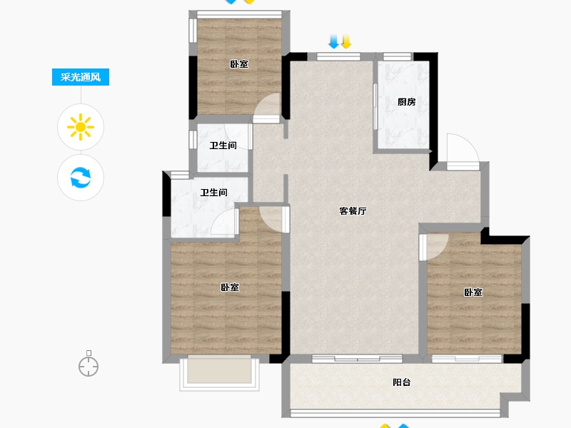 安徽省-合肥市-中梁世茂十里晴川-86.61-户型库-采光通风