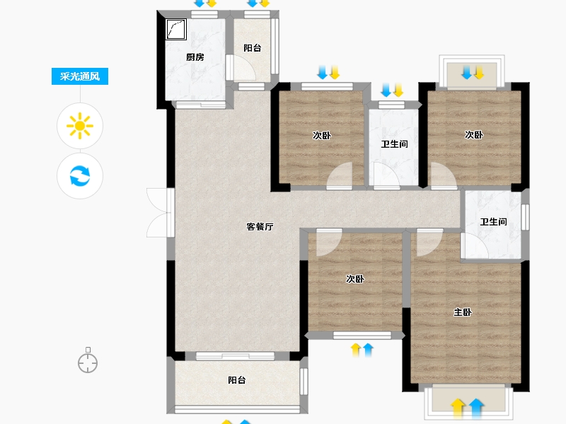 湖南省-长沙市-和苑天辰-123.00-户型库-采光通风