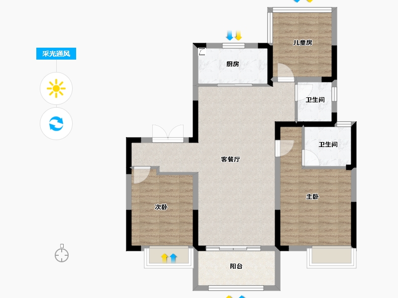 安徽省-合肥市-美的金科郡-89.75-户型库-采光通风