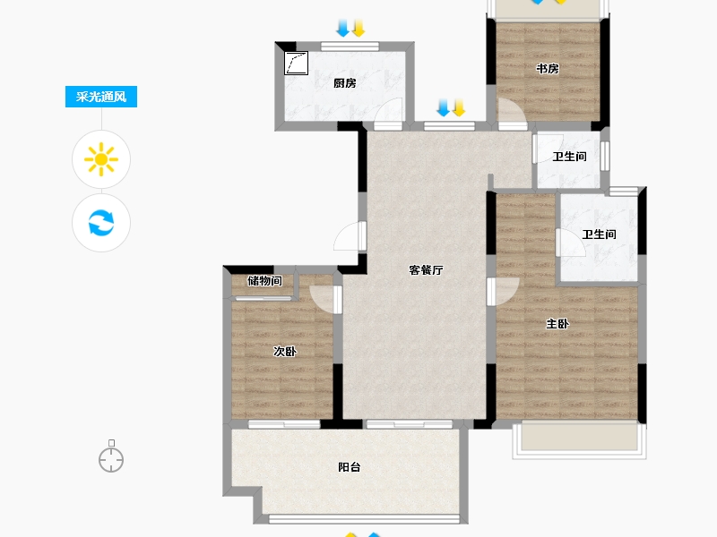 安徽省-铜陵市-吾悦华府-100.00-户型库-采光通风