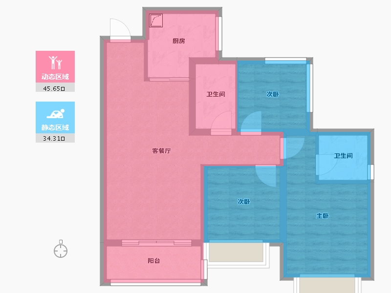 四川省-内江市-清溪樾-80.00-户型库-动静分区