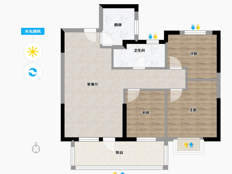 湖北省-黄石市-黄石当代满堂悦小区-74.00-户型库-采光通风