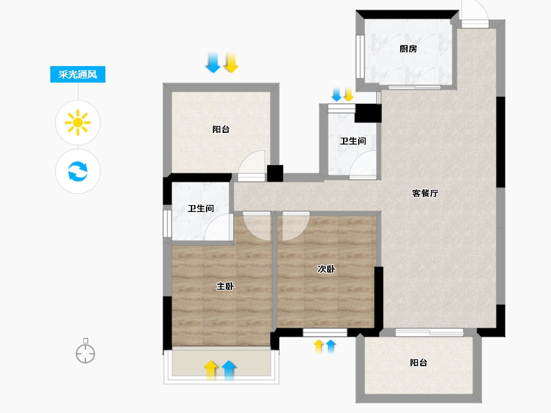 广西壮族自治区-南宁市-荣浩观唐府-70.79-户型库-采光通风