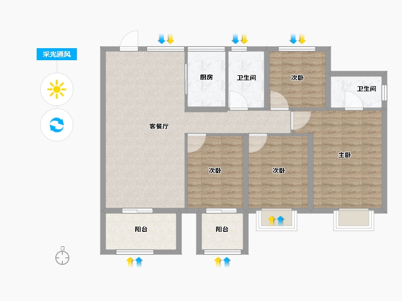 浙江省-绍兴市-水韵蓝湾-102.40-户型库-采光通风