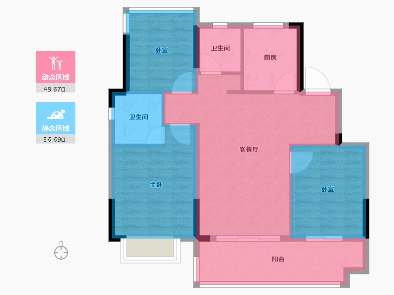 安徽省-合肥市-中梁世茂十里晴川-76.80-户型库-动静分区